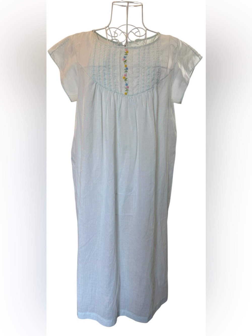 Vintage Pale Teal Floral Lace Lightweight Nightgown Grannycore Cottagecore